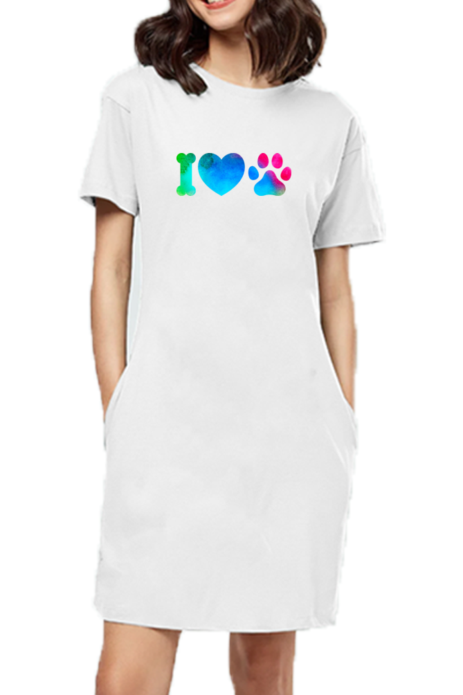 T shirt Dress : I lOve Paws - Blooming Yellow