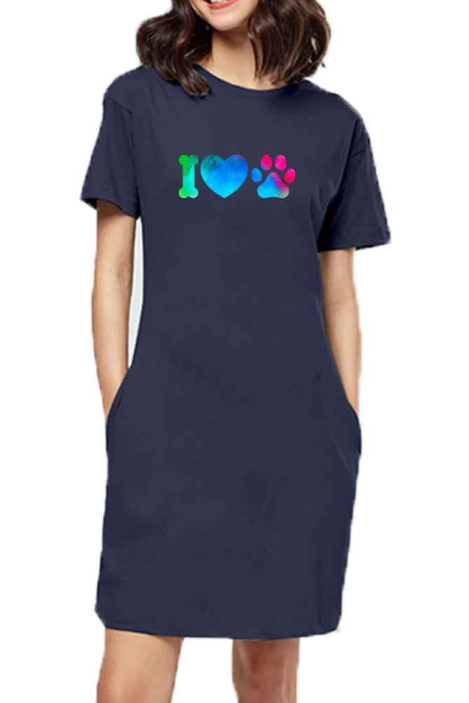 T shirt Dress : I lOve Paws - Blooming Yellow