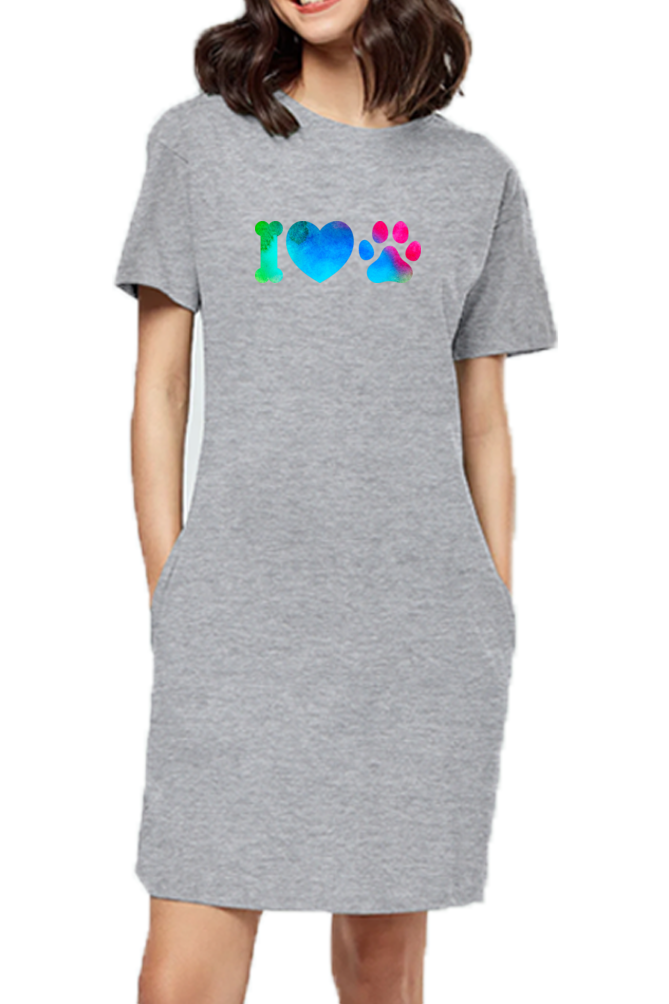 T shirt Dress : I lOve Paws - Blooming Yellow